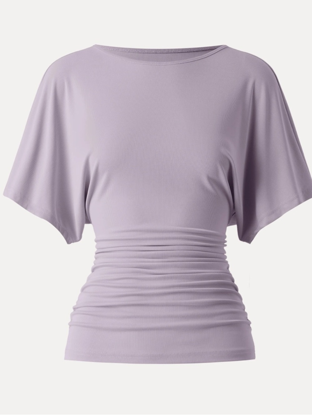 OGL | Sandwashed Effortless Boatneck Batwing Sleeve Side Ruched Top Purple Fog L